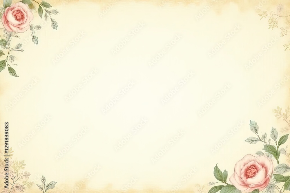 Obraz premium Vintage Floral Border Design with Pale Roses and Leaves for Backgrounds