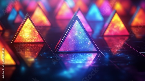 Vibrant Abstract Technology Design With Floating Squares and Colorful Light E...
