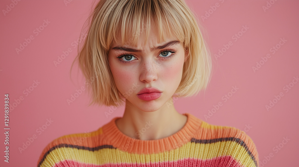 Emotional Close-Up Portrait of a Young Blonde Woman with a Sad Expression Emotional Close-Up Portrait of a Young Blonde Woman with a Sad Expression
