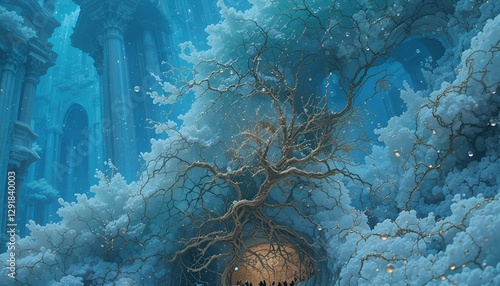 blue covered trees