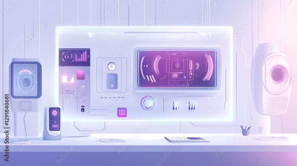 Obraz premium Futuristic control panel with interactive displays and modern technology.