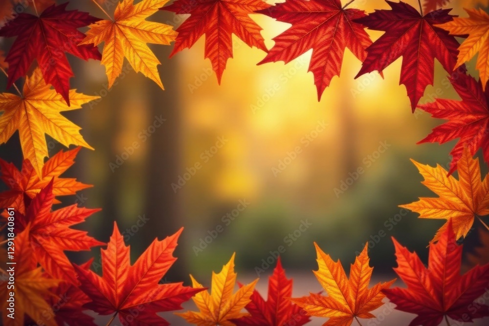 Vibrant Autumn Leaves Frame a Soft-Focused Background of Golden Hues and Natural Beauty Vibrant Autumn Leaves Frame a Soft-Focused Background of Golden Hues and Natural Beauty