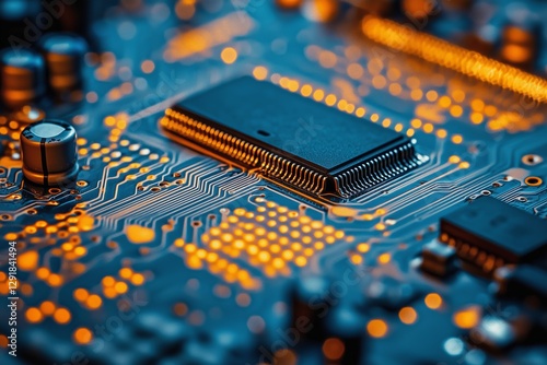 Close-up View of a Computer Chip on a Circuit Board With Glowing Connections ...