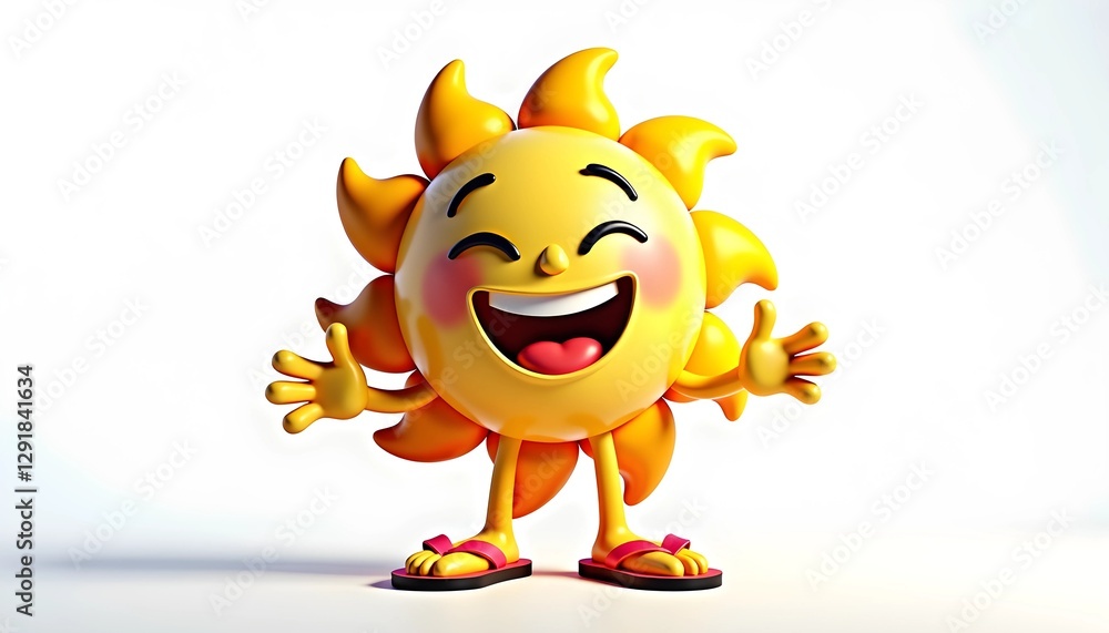 Fototapeta premium Smiling sun cartoon character with open arms