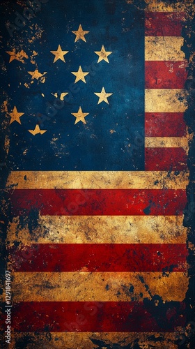 Vintage American Flag With Weathered Texture Showcasing Historical Significan...