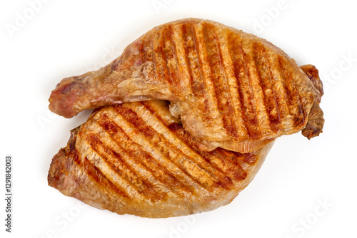 Roasted chicken quarters, isolated on white background. photo