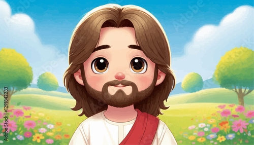 Kids story book and cartoon illustration of Jesus Christ 