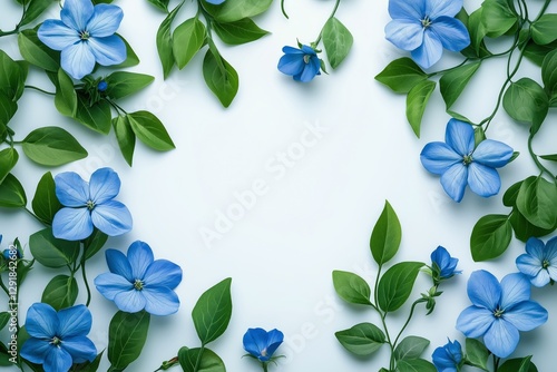 Blue Hydrangea Flowers Frame a White Background Creating a Serene Nature Display
