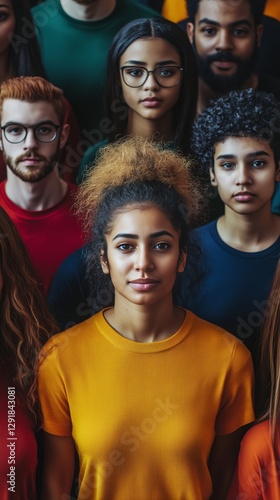Diverse Group of People Posing Together in Colorful Attire in a Studio Setting