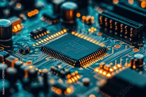 Close-up View of a Computer Chip on a Circuit Board With Glowing Connections ...