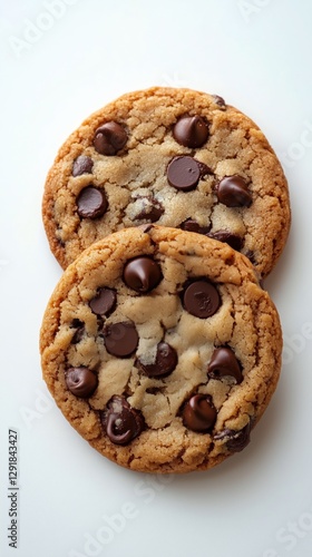 Delicious Homemade Chocolate Chip Cookies on a White Background for Dessert L...
