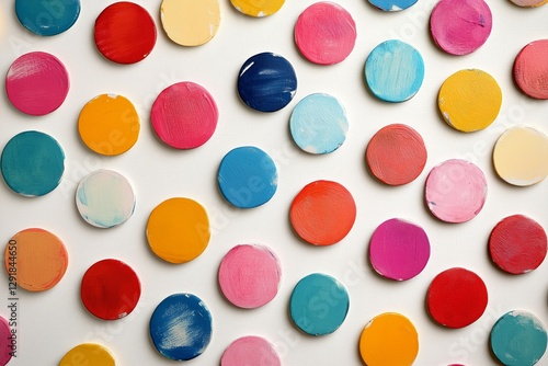 Colorful Arrangement of Painted Circles on a White Background for Artistic Cr...
