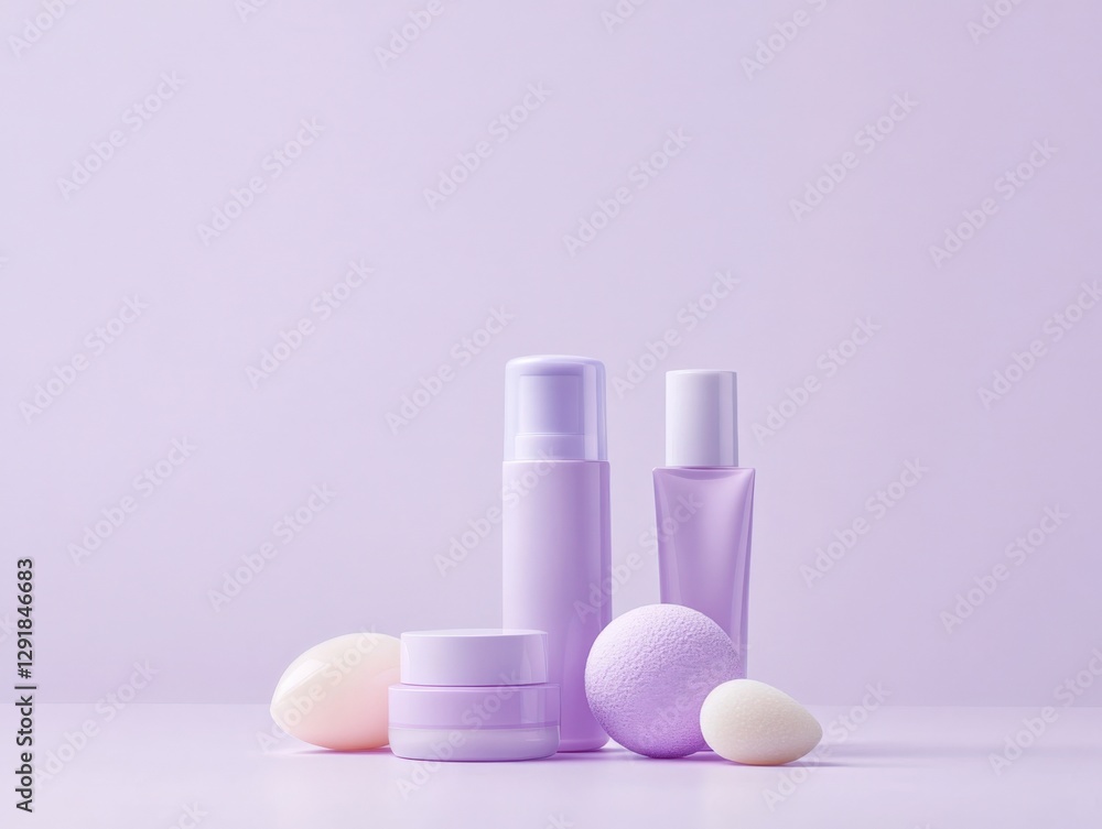 beauty products arrangement in pastel