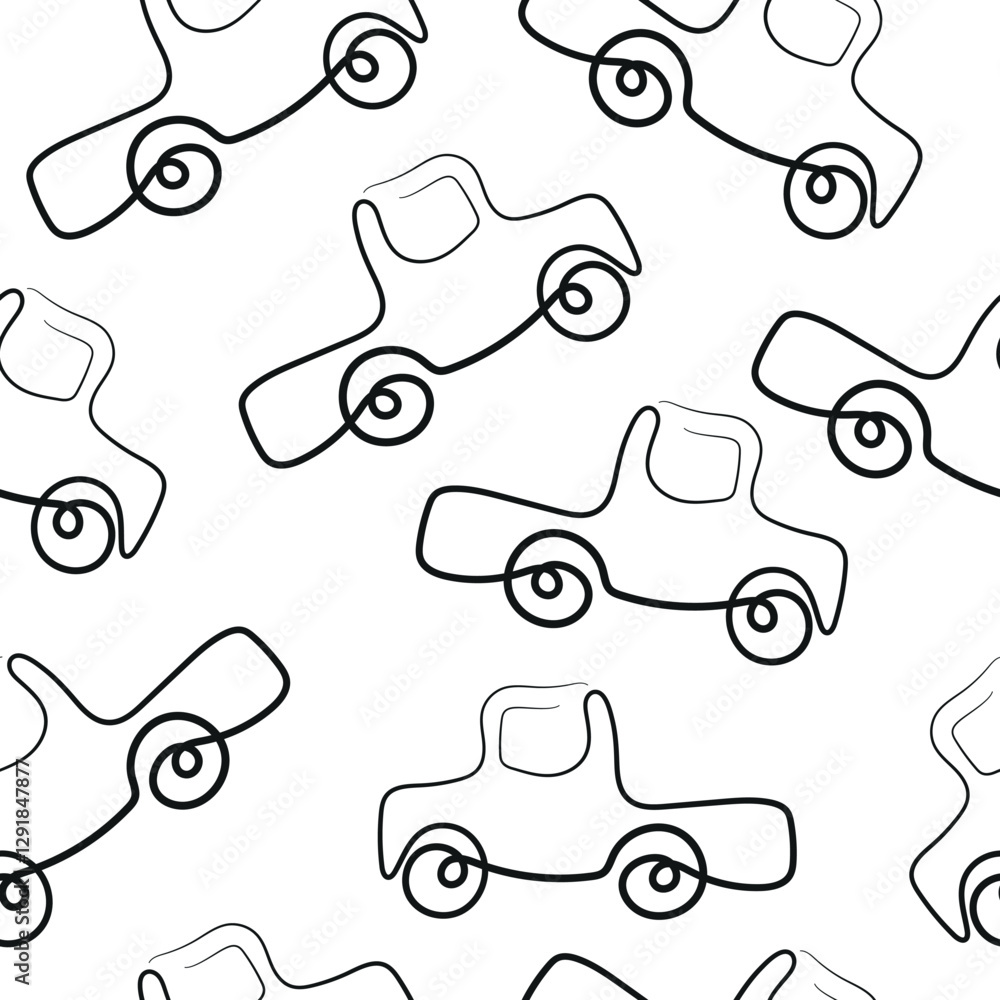 seamless pattern of simple icons of transport, namely a long car in line art style drawn with an original outline arranged chaotically, for logos and various designs seamless pattern of simple icons of transport, namely a long car in line art style drawn with an original outline arranged chaotically, for logos and various designs