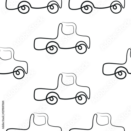 seamless pattern of simple icons of transport namely long car in line art style drawn with original outline, for logos and various designs