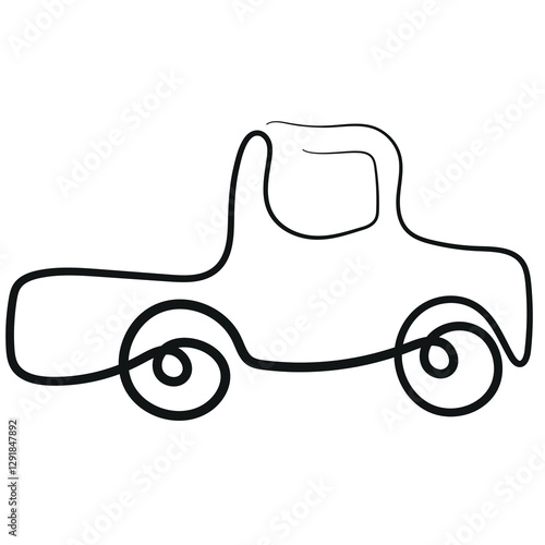 simple icon of transport, namely a long passenger car in line art style, drawn with an original contour, for logos and various designs