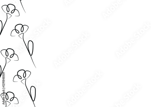 poster template with carnation flower icons from stems in line art style drawn with original outline, for logos, designs or ornaments