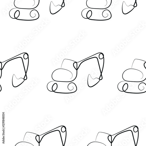seamless pattern of simple icons of special transport namely excavator in line art style drawn with original outline, for logos and various designs