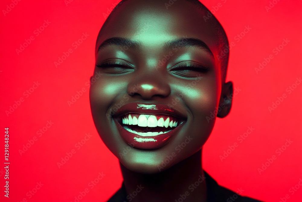 Short trim - bald head - no hair. Attractive happy black girl - for ads, drive poster and social networks use. Commercial ad campaign creative art. Artistic african american elegance. Short trim - bald head - no hair. Attractive happy black girl - for ads, drive poster and social networks use. Commercial ad campaign creative art. Artistic african american elegance.