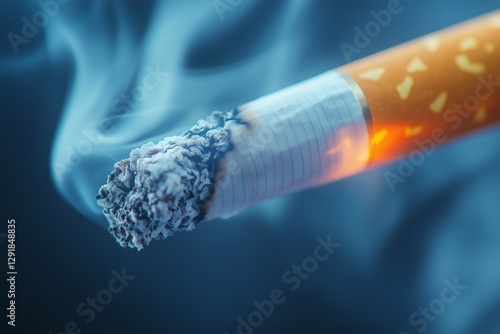 Close-up of a Burning Cigarette Emitting Smoke in a Dark Atmosphere Capturing...