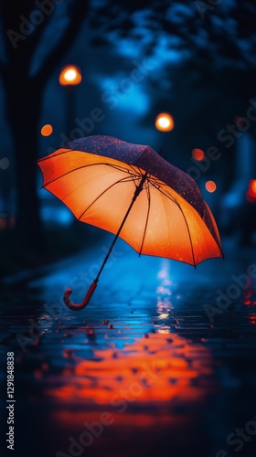 Wallpaper Mural Vibrant Orange Umbrella Glows on Rainy Street During Evening Hours Torontodigital.ca
