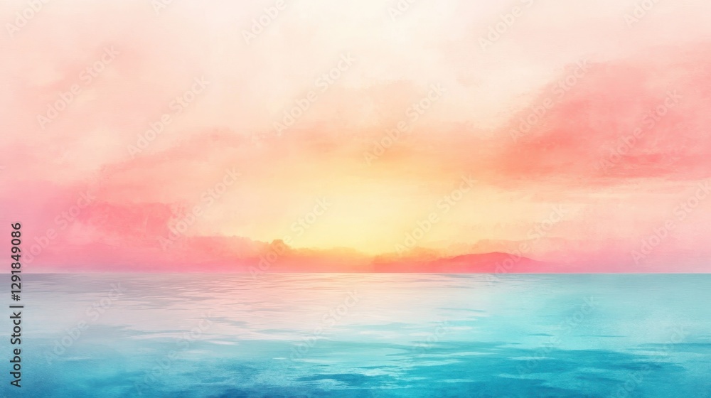 Obraz premium A vibrant sunset over a calm ocean, blending soft pinks and oranges into serene blues.