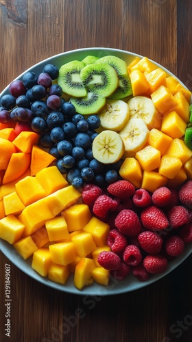 Vibrant and Fresh Fruit Platter Arranged With Care on a Wooden Table