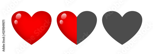 Three hearts. HP bar. Design elements for video games. Vector clipart isolated on grey background.
