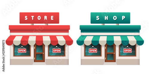 3d shop set. Vector clipart isolated on white background.