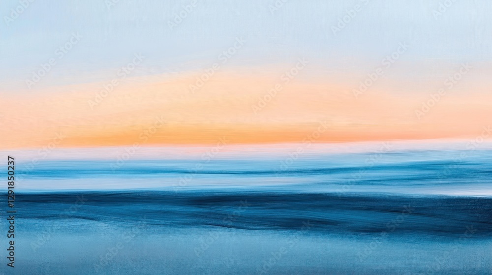 A serene abstract seascape painting showcasing gentle waves and a soft sunset gradient. A serene abstract seascape painting showcasing gentle waves and a soft sunset gradient.