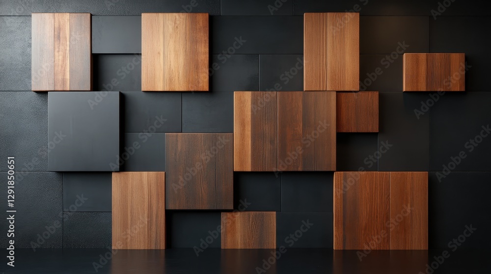 A captivating wooden wall composed of various blocks in contrasting tones, showcasing an intricate and visually appealing abstract design that captivates the eye. A captivating wooden wall composed of various blocks in contrasting tones, showcasing an intricate and visually appealing abstract design that captivates the eye.