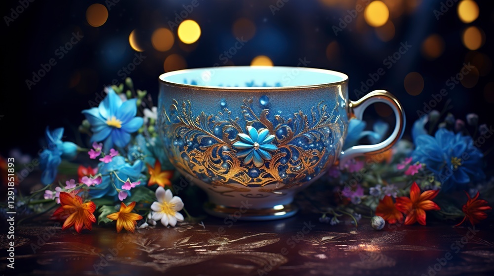 Fototapeta premium A photo of an empty cup with intricate floral patterns.