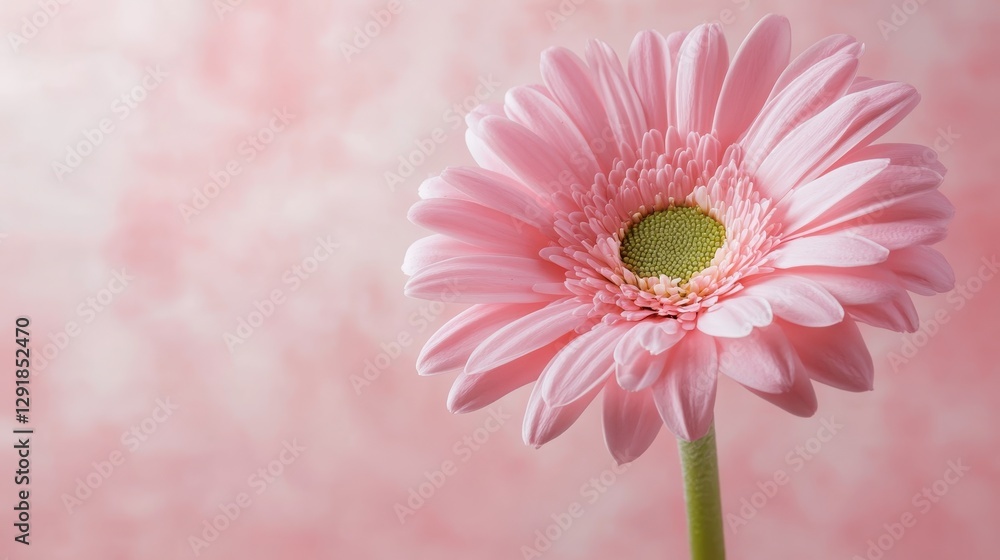 A delicate pink gerbera daisy against a soft, pastel pink background, exuding a charming and gentle ambiance. A delicate pink gerbera daisy against a soft, pastel pink background, exuding a charming and gentle ambiance.