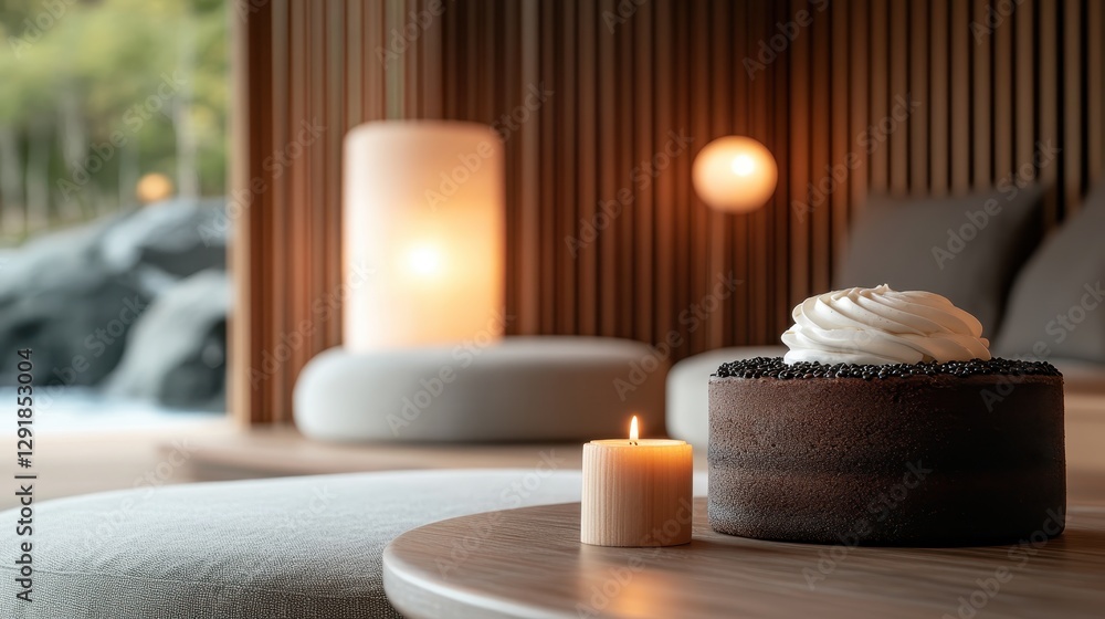 A stylish cake presented in an intimate and cozy modern setting, adorned with swirls of cream, offering a delightful treat for the senses and a sense of warmth. A stylish cake presented in an intimate and cozy modern setting, adorned with swirls of cream, offering a delightful treat for the senses and a sense of warmth.