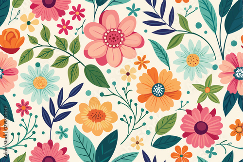 Wallpaper Mural Seamless Floral Garden: Vibrant Cartoon Flower Pattern Torontodigital.ca