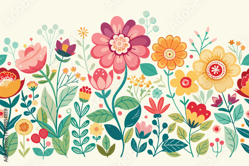Seamless Floral Garden: Vibrant Cartoon Flower Pattern