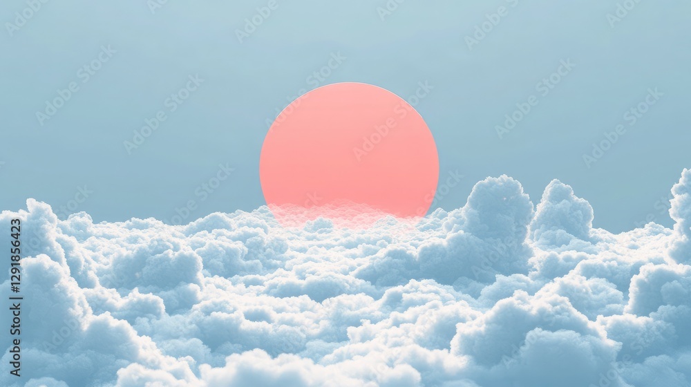Fototapeta premium Serene Sunrise Over Fluffy Clouds with Birds Flying in a Pastel Sky
