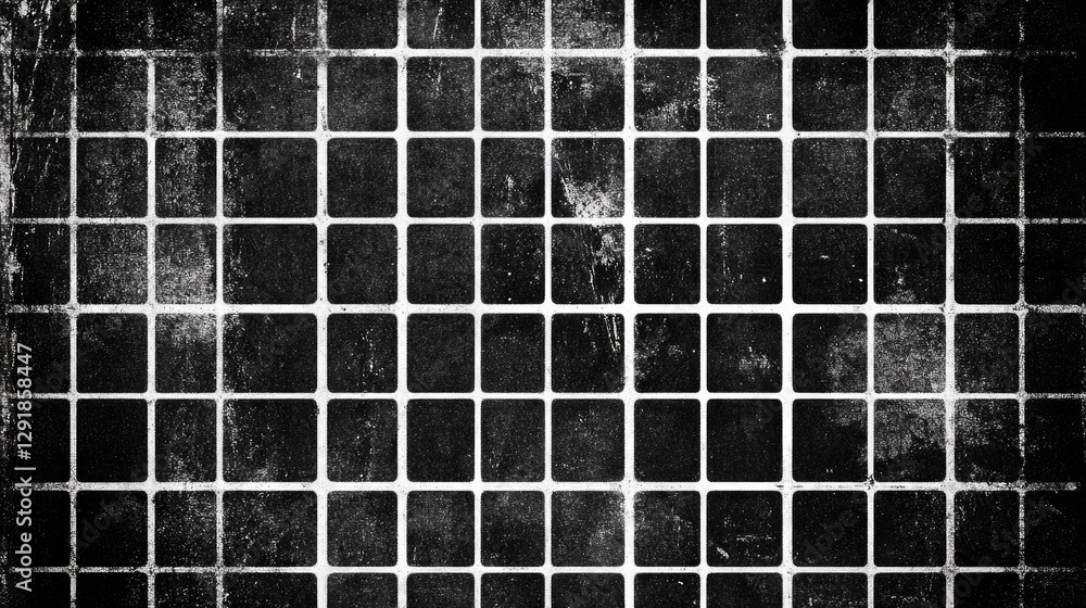 Grunge Style Black and White Grid Pattern with Distressed Texture and Square Tiles Grunge Style Black and White Grid Pattern with Distressed Texture and Square Tiles