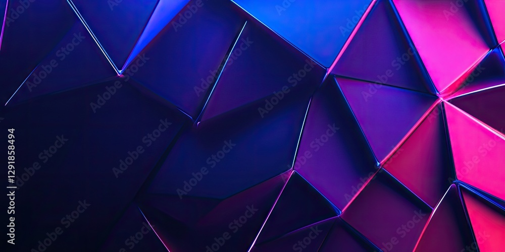  Abstract 3D Geometric Shapes with Neon Lights on Dark Background