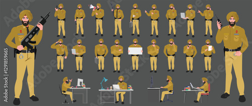 
Police Officer Character Design Model Sheet. Man, Character design. Front, side, back view and explainer animation poses. Character set with lip sync and Walk cycle animation sequences.
