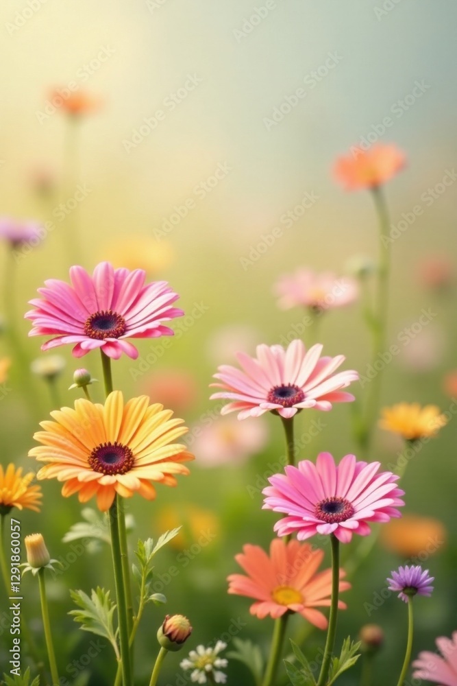 Vibrant pastel blossoms in a sunlit meadow, showcasing delicate petals and diverse hues, creating a tranquil and idyllic springtime scene. Vibrant pastel blossoms in a sunlit meadow, showcasing delicate petals and diverse hues, creating a tranquil and idyllic springtime scene.