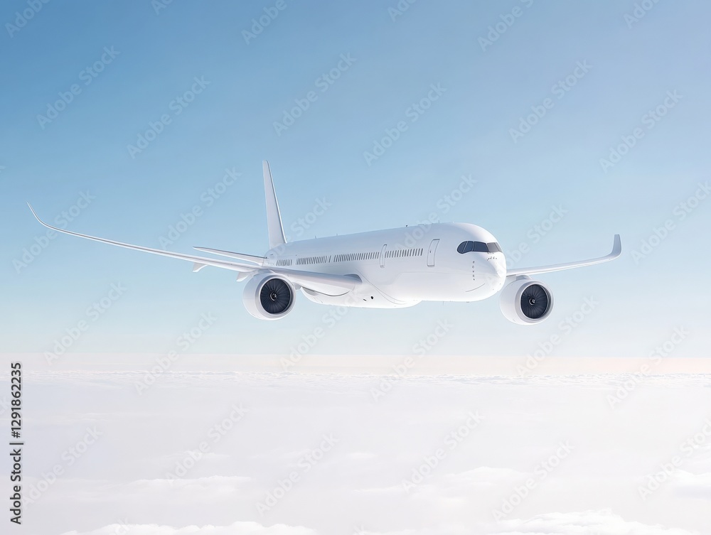 Obraz premium White Passenger Airplane Flying Above Clouds