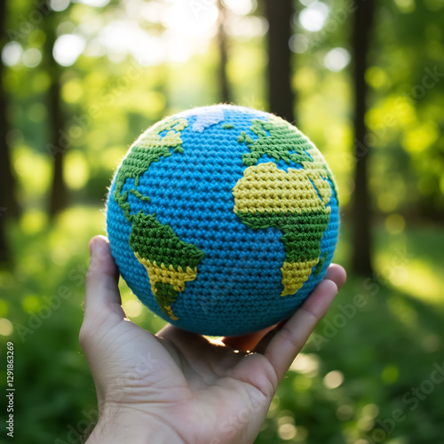 Hand Holding a Woven Green Earth with Care