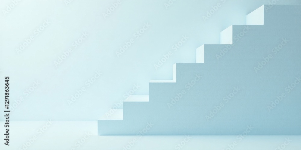 Fototapeta premium Abstract Pastel Blue Staircase Ascending Against a Smooth Wall Background