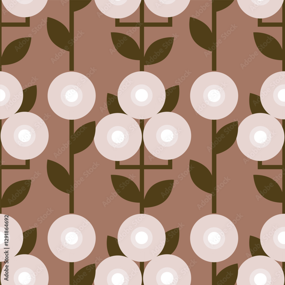 Retro seamless pattern of simple geometric flowers in mid-century modern style Retro seamless pattern of simple geometric flowers in mid-century modern style