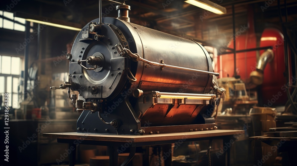 Fototapeta premium A photo of an empty heavy-duty roasting machine in a shop.