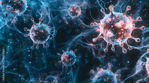 texture background with layered viral structures and intricate patterns mimicking biological infection 