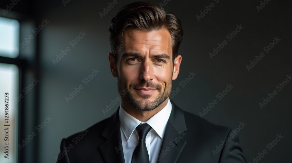 A handsome man, with chiseled features, strong jawline, and piercing brown eyes, posing confidently against a blurred, monochromatic background, conveying confidence and sophistication. A handsome man, with chiseled features, strong jawline, and piercing brown eyes, posing confidently against a blurred, monochromatic background, conveying confidence and sophistication.