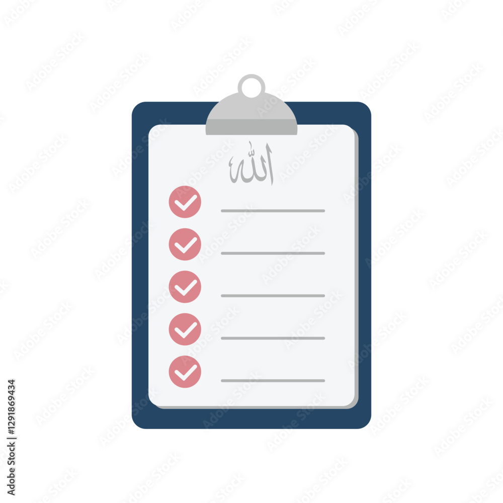 Clipboard with list of five daily prayers of islam flat design vector illustration Clipboard with list of five daily prayers of islam flat design vector illustration