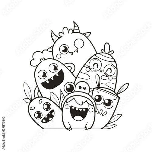 Whimsical Monster Group Cartoon Illustration for Kids